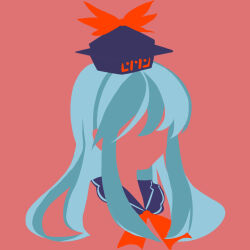 Rule 34 | 1girl, blending, blue hair, blue hat, faceless, flat color, hat, highres, kamishirasawa keine, limited palette, long hair, maskin mei, minimalism, neckerchief, no lineart, portrait, red background, red neckerchief, silhouette, simple background, solo, touhou
