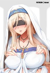 Rule 34 | 10s, 1girl, blindfold, blonde hair, blush, breasts, ginhaha, goblin slayer!, large breasts, patreon username, sword maiden