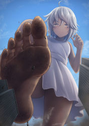 Rule 34 | 1girl, barefoot, dirty, dirty feet, dre (neonsign), feet, foot focus, giant, giantess, soles, solo