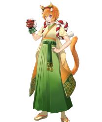 Rule 34 | 1girl, animal ears, bell, cat ears, cat girl, cat tail, facial mark, female focus, fire emblem, fire emblem: path of radiance, fire emblem: radiant dawn, fire emblem heroes, full body, gradient clothes, hair ornament, hand on own hip, highres, japanese clothes, jingle bell, kaya8, kimono, lethe (fire emblem), nintendo, obi, official alternate costume, official art, orange hair, purple eyes, sandals, sash, short hair, solo, standing, tabi, tail, transparent background