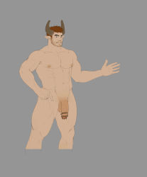Rule 34 | 1boy, abs, absurdres, bara, bobo (id=2435517), flaccid, highres, horns, male focus, muscular, nude, original, pectorals, penis, solo, testicles
