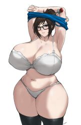 1girl batako_(batakoart) bra breasts glasses huge_breasts looking_at_viewer mei_(overwatch) overwatch panties underwear unworn_shirt