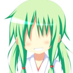 Rule 34 | 00s, 1girl, green hair, highres, japanese clothes, long hair, lucky star, mai (t-5), mai t-5, miko, no eyes, solo, twintails, yamanobe tamaki