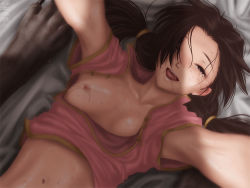 Rule 34 | 1boy, 1girl, ahadow, ahegao, bed, bestiality, breasts, brown eyes, brown hair, china dress, chinese clothes, collarbone, dog, dress, drooling, dutch angle, from above, fucked silly, grey background, hair over one eye, hetero, horaki hikari, lips, long hair, looking at viewer, meguro fukuzou, midriff, navel, neon genesis evangelion, nipples, nose, one breast out, open clothes, open mouth, open shirt, outstretched arms, pov, pov hands, saliva, shirt, small breasts, solo, sweat, teeth, tongue, tongue out, twintails, upper teeth only, white background