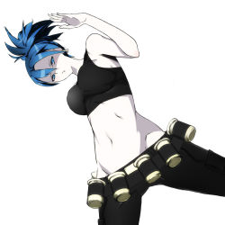 Rule 34 | 1girl, atihsa, blue eyes, blue hair, earrings, gloves, jewelry, leona heidern, matching hair/eyes, midriff, pale skin, ponytail, snk, solo, tank top, the king of fighters