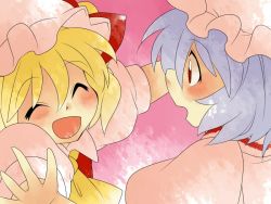 Rule 34 | 2girls, :d, ^ ^, ascot, bad id, bad pixiv id, blonde hair, bow, closed eyes, comic, dress, closed eyes, female focus, flandre scarlet, hair bow, hammer (sunset beach), happy, hat, imminent hug, multiple girls, open mouth, outstretched arms, outstretched hand, red eyes, remilia scarlet, short hair, siblings, silent comic, sisters, smile, surprised, touhou, wings