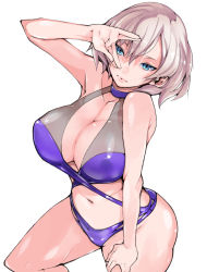 Rule 34 | 1girl, absurdres, blue eyes, breasts, brown hair, covered erect nipples, gridman universe, hand on thigh, highres, instance domination, large breasts, looking at viewer, medium hair, mujina, one-piece swimsuit, purple one-piece swimsuit, see-through, simple background, smile, solo, ssss.dynazenon, swimsuit, swimsuit under clothes, takayama toshinori, veins, veiny breasts, white background