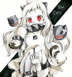 Rule 34 | 10s, 1girl, abyssal ship, ahoge, artist name, bad id, bad pixiv id, character name, colored skin, copyright name, dress, horns, kantai collection, long hair, looking at viewer, mittens, northern ocean princess, p-line, panties, parune chigetsu, red eyes, solo focus, underwear, white dress, white hair, white skin