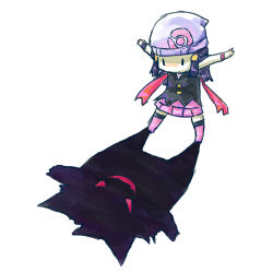 Rule 34 | 00s, 1girl, artist request, beanie, boots, chibi, creatures (company), dawn (pokemon), different shadow, game freak, gen 1 pokemon, gengar, hat, lowres, nintendo, pink footwear, pokemon, pokemon (creature), pokemon dppt, red scarf, scarf, shadow, simple background