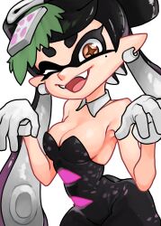 Rule 34 | + +, 1girl, ass, bare shoulders, breasts, brown eyes, callie (splatoon), cephalopod eyes, cleavage, cross-shaped pupils, detached collar, earrings, fangs, gloves, highres, jewelry, looking at viewer, mbel4939, medium breasts, mole, mole under eye, nintendo, one eye closed, open mouth, pointy ears, smile, splatoon (series), splatoon 1, squid girl, symbol-shaped pupils, tentacle hair, tentacles, twintails, white gloves, wink