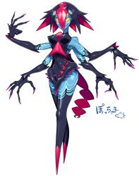 1girl arthropod_girl black_dress blue_skin colored_extremities colored_skin dress extra_arms extra_ears fingernails full_body highres insect_girl monster_girl original sharp_fingernails short_hair sido_(slipknot) simple_background solo spider_girl white_background