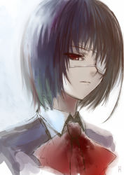 Rule 34 | 10s, 1girl, another, ascot, black hair, blouse, charimei, collared shirt, eyepatch, misaki mei, portrait, red ascot, red eyes, shirt, short hair, solo, white shirt