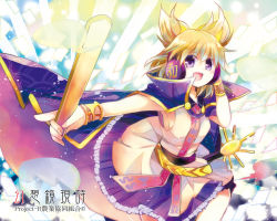 1girl blonde_hair cape earmuffs female_focus headphones oimoto_jirou purple_eyes ritual_baton rod_of_remorse solo touhou toyosatomimi_no_miko wrist_cuffs