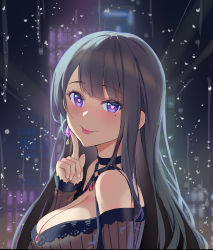 Rule 34 | 1girl, absurdres, bh zhu baihe hua, blush, breasts, choker, cleavage, earrings, heart, heart-shaped pupils, highres, jewelry, koinoya mai, large breasts, long hair, looking at viewer, mole, mole under eye, propro production, purple eyes, symbol-shaped pupils, tongue, tongue out, virtual youtuber