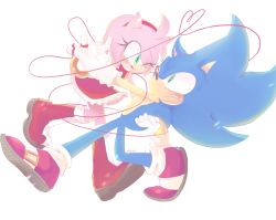 Rule 34 | 1boy, 1girl, ;), amy rose, assertive female, boots, dancing, dress, full body, furry, furry female, furry male, furry with furry, gloves, green eyes, hairband, heart, hetero, holding hands, interlocked fingers, licking lips, one eye closed, red dress, red footwear, red hairband, rope, simple background, smile, sonic (series), sonic the hedgehog, tondamanuke, tongue, tongue out, white background, white gloves