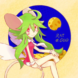 Rule 34 | 1girl, ahoge, animal ears, blush stickers, breasts, cheese moon, green hair, leotard, mad rat dead, manory, mouse (animal), mouse ears, mouse girl, mouse tail, nippon ichi, rat god, red eyes, tail, tie clip, wings, wrist cuffs