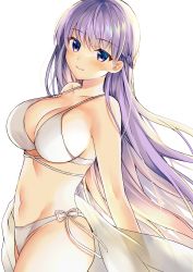Rule 34 | 1girl, absurdres, bare arms, bare shoulders, bikini, blush, braid, breasts, cleavage, collarbone, commission, commissioner upload, cowboy shot, fire emblem, fire emblem: the binding blade, halterneck, highres, large breasts, long hair, looking at viewer, midriff, navel, nintendo, purple eyes, purple hair, signature, skeb commission, solo, sophia (fire emblem), stomach, string bikini, swimsuit, thighs, transparent background, very long hair, white bikini, yam (yamap mako)