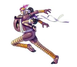 Rule 34 | 1girl, ankle cuffs, asymmetrical hair, backpack, bag, barefoot, blonde hair, carrying, creatures (company), detached sleeves, fingerless gloves, fishnets, full body, game freak, gen 1 pokemon, gloves, highres, hitmonlee, multicolored hair, nintendo, piggyback, pink hair, poke ball, pokemon, pokemon (creature), punk, riding, riding pokemon, running, short ponytail, shorts, soles, tattoo, transparent background, two-tone hair, zededge