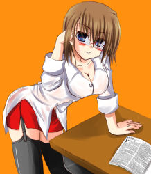 Rule 34 | 00s, 1girl, bespectacled, breasts, cleavage, glasses, large breasts, lask, lyrical nanoha, mahou shoujo lyrical nanoha, mahou shoujo lyrical nanoha a&#039;s, solo, thighhighs, yagami hayate