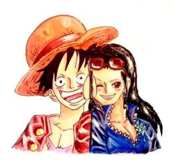 Rule 34 | 1boy, 1girl, age difference, black hair, hat, height difference, holding, huh, long hair, monkey d. luffy, navel, nico robin, one piece, short hair, skirt, smile, straw hat, sunglasses, sunglasses on head