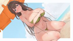 Rule 34 | + +, 1girl, absurdres, beach, beach umbrella, bikini, blue eyes, bouncing breasts, breasts, brown hair, chinese knot, cloud, collarbone, commission, commissioner upload, covering breasts, covering privates, crested ibis, dan-98, earrings, flower-shaped pupils, food, fruit, fruit print, green bikini, hair ornament, hair rings, highres, horizon, huge breasts, jewelry, long hair, melon, melon print, mismatched earrings, multicolored hair, navel, ocean, outdoors, pink pupils, pixiv commission, red hair, sand, senran kagura, senran kagura estival versus, senran kagura new link, solo, streaked hair, swimsuit, symbol-shaped pupils, thighs, toki (senran kagura), two-tone hair, umbrella, untied bikini top