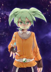 Rule 34 | 1boy, bad id, bad pixiv id, child, fei rune, fingerless gloves, gloves, green eyes, green hair, inazuma eleven (series), inazuma eleven go, inazuma eleven go chrono stone, looking at viewer, male focus, matching hair/eyes, solo, tobi (one)