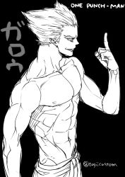 Rule 34 | 1boy, abs, garou (one-punch man), male focus, middle finger, monochrome, one-punch man, topless male, solo, togiicustom, translation request