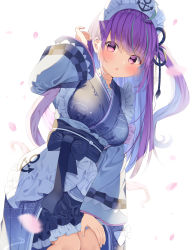 Rule 34 | 1girl, absurdres, blue hair, blue nails, breasts, hand on own knee, hand up, highres, hololive, japanese clothes, kimono, long hair, long sleeves, looking at viewer, medium breasts, minato aqua, minato aqua (new year), multicolored hair, nail polish, open mouth, petals, pink eyes, purple hair, shokorate, side ponytail, solo, standing, streaked hair, virtual youtuber, white background