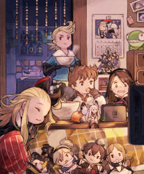 Rule 34 | 2boys, 3girls, adelle ein, agnes oblige, airy (bravely default), blonde hair, blue shirt, bottle, bow, bowl, bravely default: flying fairy, bravely default (series), bravely default 2, bravely second: end layer, brown eyes, brown hair, butterfly wings, calendar (object), character doll, closed eyes, eating, edea lee, elbow gloves, elvis lesley, fairy, fairy wings, figure, food, fruit, gloria nue musa, gloves, hair bow, hairband, highres, indoors, insect wings, irono16, janne angard, kotatsu, long hair, magnolia arch, mandarin orange, multiple boys, multiple girls, nikolai nikolanikov, nintendo switch, open mouth, pompadour, ringabel, scared, seth (bravley default), shirt, short hair, sleeping, smile, standing, steam, table, television, tiz arrior, watching television, white shirt, wings, yew geneolgia