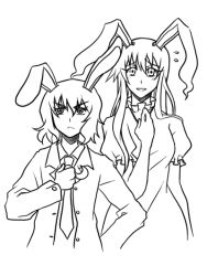 Rule 34 | 2girls, animal ears, bad source, cosplay, costume switch, crossdressing, female focus, greyscale, inaba tewi, monochrome, multiple girls, rabbit ears, reef (sanomsai products), reisen udongein inaba, touhou