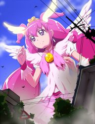 Rule 34 | 10s, 1girl, bow, cure happy, cure happy (princess form), dress, giant, giantess, head wings, hoshizora miyuki, long hair, magical girl, pink bow, pink eyes, pink hair, pink skirt, precure, skirt, smile, smile precure!, solo, tiara, tj-type1, twintails, wings
