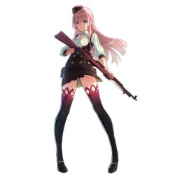 Rule 34 | 1girl, black footwear, black gloves, black panties, black skirt, black thighhighs, blue eyes, bow, breasts, buttons, earpiece, earrings, eyebrows, full body, garrison cap, girls&#039; frontline, gloves, gluteal fold, gun, hair bow, hammer and sickle, hat, holding, holding gun, holding weapon, holster, jewelry, long hair, looking at viewer, medium breasts, neckerchief, nose, official art, panties, pantyshot, personification, phantania, pink hair, rifle, shoes, short sleeves, simonov (girls&#039; frontline), skirt, sks, smile, solo, standing, star (symbol), star earrings, thighhighs, transparent background, trigger discipline, underbust, underwear, weapon, wind, wind lift