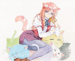Rule 34 | 10s, 1girl, agahari, amelita tremper, amelita trompette, animal ears, cat, cat ears, cat tail, cathead, dog days, dog ears, dog tail, glasses, long hair, pantyhose, purple eyes, red hair, smile, solo, tail