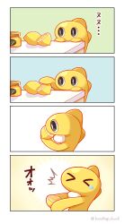 Rule 34 | &gt; &lt;, 4koma, absurdres, border, bright pupils, brown eyes, comic, commentary request, creatures (company), eating, food, fruit, game freak, highres, holding, holding food, holding fruit, jar, kotonegi 6owo6, lemon, nintendo, peeking out, pokemon, tatsugiri, tearing up, white border, white pupils