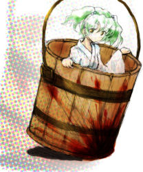 Rule 34 | 1girl, blood, bucket, female focus, hair bobbles, hair ornament, ikamagu, ikmg, in bucket, in container, kisume, long sleeves, short hair, solo, touhou, twintails, wide sleeves, yellow eyes