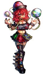 Rule 34 | 1girl, absurdres, breasts, chain, cleavage, emerald kitty, hecatia lapislazuli, highres, large breasts, looking at viewer, red eyes, red hair, smug, solo, touhou