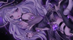 Rule 34 | 1girl, absurdres, animal ear fluff, animal ears, black nail polish, black nails, breasts, cat ears, cat girl, cat tail, hat, highres, indie virtual youtuber, large breasts, long hair, looking at viewer, nail polish, necromancer, nekomancer, nekomancervt, persephone, purple eyes, tail, virtual youtuber, white hair, witch, witch hat, yellow eyes