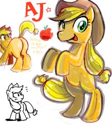 Rule 34 | 1girl, applejack, ass, blonde hair, character sheet, cowboy hat, female focus, furry, furry female, hat, horse, image sample, my little pony, my little pony: friendship is magic, partially colored, pixiv sample, solo, sukaponta, translation request