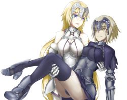 Rule 34 | 2girls, blonde hair, breasts, carrying, cleavage, fate/apocrypha, fate/grand order, fate (series), headpiece, highres, jeanne d&#039;arc (fate), jeanne d&#039;arc (ruler) (fate), jeanne d&#039;arc (third ascension) (fate), jeanne d&#039;arc alter (avenger) (fate), jeanne d&#039;arc alter (fate), long hair, medium breasts, multiple girls, princess carry, ruler (fate/grand order), short hair, type-moon, xue dao