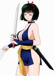 Rule 34 | 1girl, animated, animated gif, ass, bare legs, bare shoulders, black hair, bouncing breasts, breasts, cleavage, covered erect nipples, dress, hairband, holding, holding sword, holding weapon, inuyasha, jumping, large breasts, lips, lipstick, looking to the side, makeup, mitora5, no bra, no panties, red eyes, revealing clothes, sakasagami no yura, shiny skin, short dress, smile, solo, spinning, sword, weapon, white background, wide hips