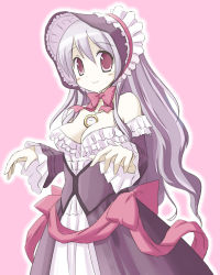 Rule 34 | 1girl, atelier (series), atelier rorona, bad id, bad pixiv id, bow, breasts, cleavage, clock, female focus, jewelry, long hair, minidraco, mole, mole under eye, necklace, pamela ibiss, purple hair, red eyes, solo, waist bow