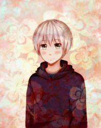 Rule 34 | 00s, 1boy, absurdres, bad id, bad pixiv id, blush, brown eyes, brown hair, clover, four-leaf clover, gradient background, highres, honey and clover, hood, hoodie, male focus, miruhi (pixiv12262111), solo, takemoto yuuta