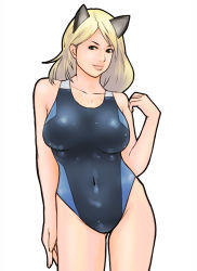 Rule 34 | alva, animal ears, bad id, bad pixiv id, black eyes, blonde hair, cat ears, competition swimsuit, long hair, one-piece swimsuit, original, solo, swimsuit