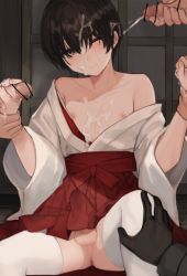 Rule 34 | 4boys, anus, bar censor, black hair, bulge, censored, closed mouth, collarbone, commentary request, crossdressing, cum, cum on body, cum on hair, ejaculation, erection, erection under clothes, facial, hair between eyes, hakama, hakama short skirt, hakama skirt, handjob, holding another&#039;s wrist, japanese clothes, kimono, male focus, miko, multiple boys, multiple penises, nipples, one eye closed, original, penis, projectile cum, red hakama, sitting, skirt, solo focus, sunaba (nczd5875), testicles, thighhighs, trap, white kimono, wide sleeves, yaoi