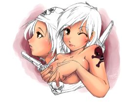 Rule 34 | 2girls, anne bonny, blush, brown eyes, history, mary read, mika-chai, multiple girls, pirate, tagme, tattoo, white hair