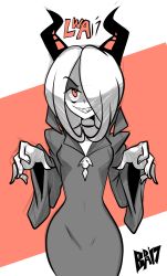 Rule 34 | 10s, 1girl, alternate costume, bigdead, female focus, highres, horns, little witch academia, red eyes, solo, sucy manbavaran, tagme