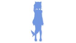 Rule 34 | 1girl, animal ears, bad source, blue theme, fins, fish tail, full body, gawr gura, highres, hololive, hololive english, monochrome, official art, silhouette, solo, standing, tail, virtual youtuber, white background