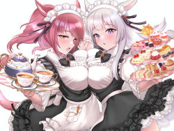 Rule 34 | 2girls, :o, animal ears, blush, bow, bowtie, breast press, breasts, cat ears, cowboy shot, cup, dress, final fantasy, final fantasy xiv, from side, grey hair, highres, holding hands, large breasts, long hair, looking at viewer, maid, maid headdress, miqo&#039;te, multiple girls, purple eyes, red hair, sidelocks, sideways glance, smile, swept bangs, symmetrical docking, tea, teacup, teapot, waitress, warrior of light (ff14), yellow eyes, yijie zhaochun