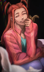 Rule 34 | 1boy, ^ ^, ace attorney, ace attorney investigations, ace attorney investigations 2, closed eyes, closed eyes, hand up, highres, jacket, long hair, male focus, red hair, sano (hospital 0434), sarushiro souta, smile, solo, squirrel