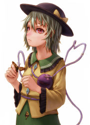 Rule 34 | 1girl, bad id, bad pixiv id, bug, butterfly, face, female focus, hat, insect, komeiji koishi, kurione (pixiv), kurione (zassou), red eyes, short hair, silver hair, solo, touhou
